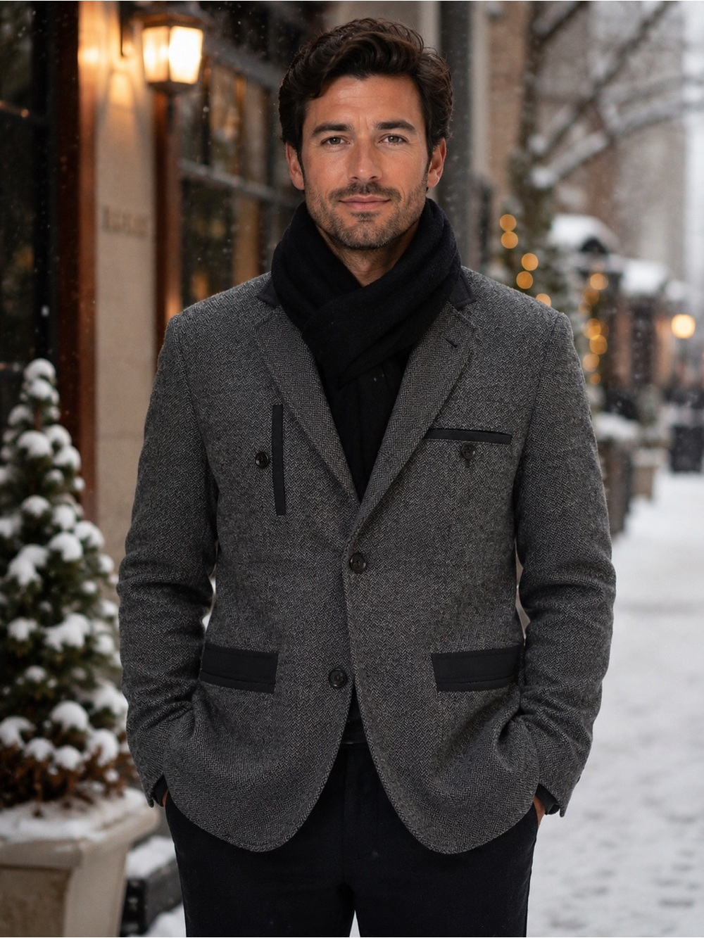 Hugo Boss Men's Charcoal Gray Herringbone Jacket Blazer